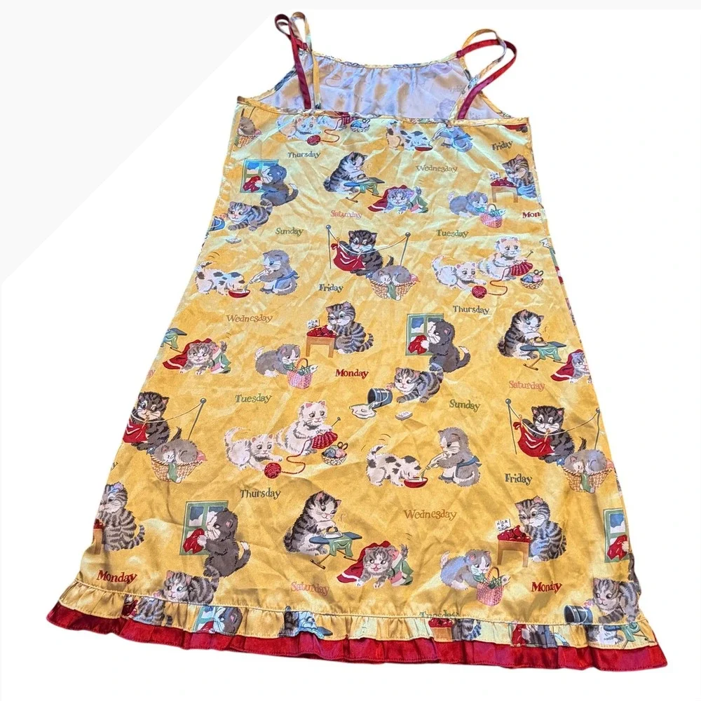 Y2K Nick & Nora Cat Kitten Days of the Week Satin‎ Nightgown Girls Large 10/12